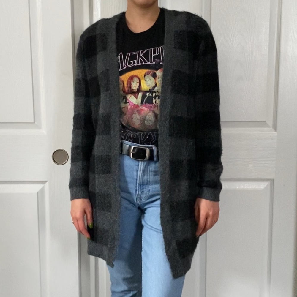 Black & grey checker cardigan